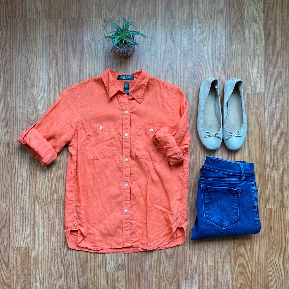 Ralph Lauren’s Petite Linen Orange Button Down